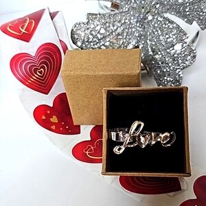 ❤️Large Silver Love Custom Ring with 2 Finger Adjustable Bands. Size: OS